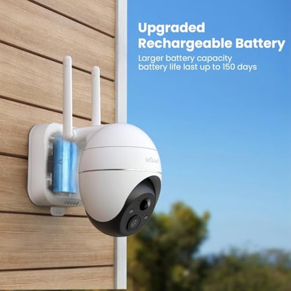 ieGeek 2K 360° Wireless Security Camera Outdoor with Color Night Vision, Rechargeable Battery CCTV Camera Systems, Home PTZ Wifi Camera, Motion Detection, Siren Floodlight,Voice Intercom,Remote Access