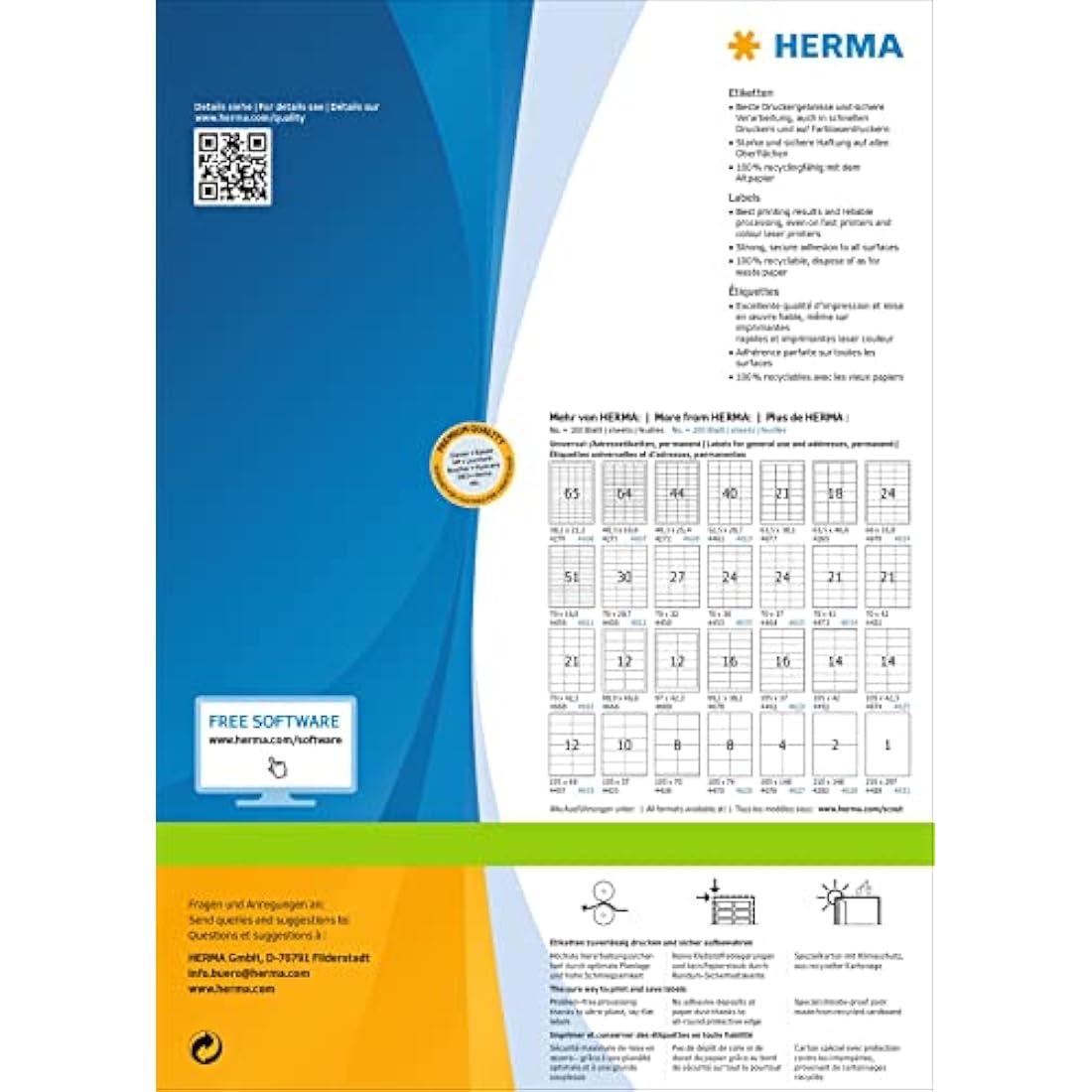 HERMA Self Adhesive Shipping Labels, 2 Labels per A4 Sheet, 200 Sheets, 210 x 148 mm, 400 Labels, Blank Parcel Labels Stickers, Sticky Labels for Laser & Inkjet Printer, White