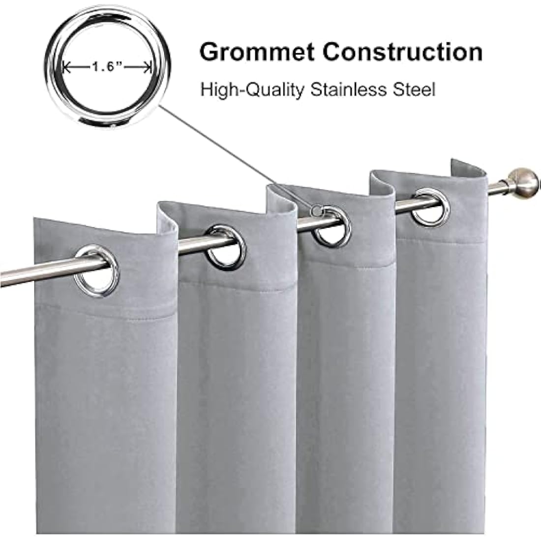 Hachette Thermal Blackout Curtains Eyelet Ring Top Including Pair of Tiebacks (Silver Grey, 90" X 90")