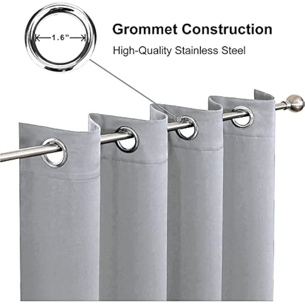 Hachette Thermal Blackout Curtains Eyelet Ring Top Including Pair of Tiebacks (Silver Grey, 90" X 90")