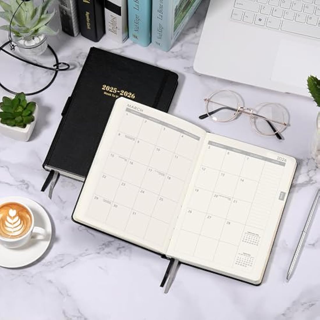 Academic Diary 2025-2026 - Diary 2025-2026 A5 Week to View from July 2025 to June 2026, 14.6 X 21 cm, A5 Premium Thicker Paper with Pen Holder, Inner Pocket and 88 Notes Pages, black
