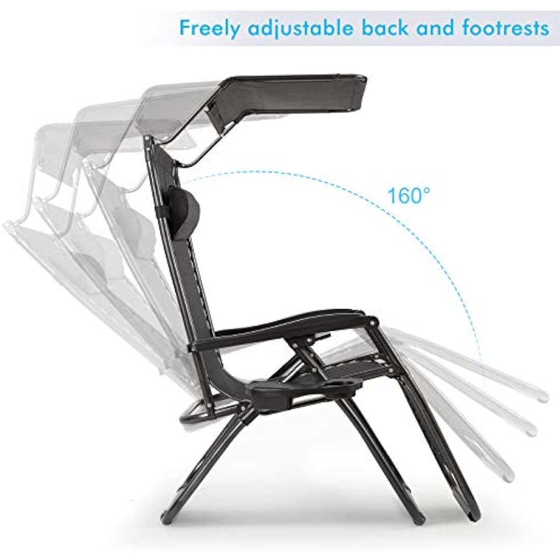 IntimaTe WM Heart Deck Chair, Alloy Steel, Black, 177 cm x 110 cm x 67 cm