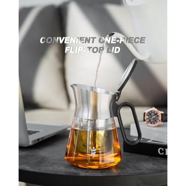 ZENS 500ML Small Glass Teapot with Infuser, Design Loose Leaf Teapot with Stainless Steel Spout for Hot Tea Diffusers, Oval Handle Clear Green Tea Infuser Pot for Loose Tea Lovers Gifts
