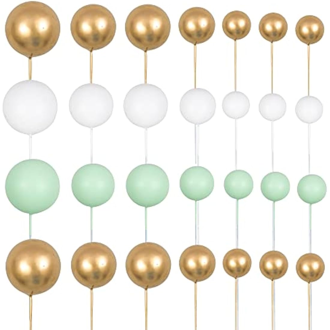 Gyufise 30Pcs Balls Cake Topper Mini Balloons Cupcake Topper DIY Cake Insert Topper Foam Cake Balls Baking Decoration for Wedding Anniversary Valentines Day Birthday Party Green Gold White