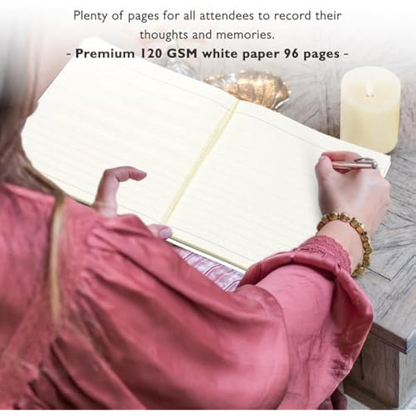 in Loving Memory Condolence Book - 96 Pages with Silver Gilt Pages & Storage Box - Hardcover Memorial Guest Book with 1152 Message Lines & Keepsake Pocket - for Funeral Services (White, 218x160mm)