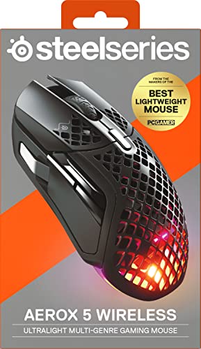 SteelSeries Aerox 5 Wireless - Holey RGB Gaming Mouse - Ultra-lightweight Water Resistant Design - 9 Buttons - Lag-free 2.4GHz / Bluetooth Wireless - 18K DPI TrueMove Air Optical Sensor