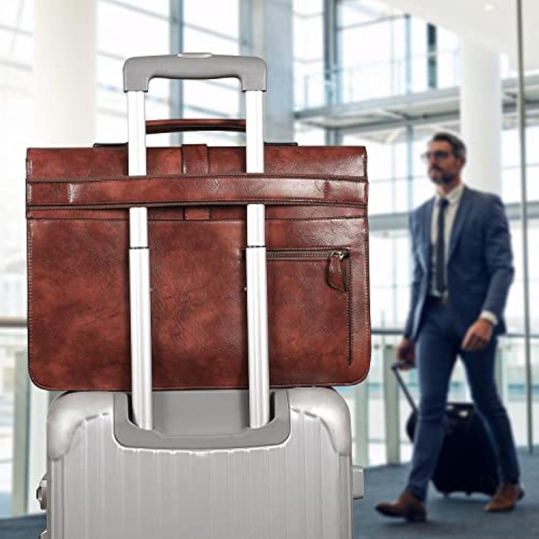 Estarer Mens PU Leather Briefcase Large Laptop Satchel Messenger Shoulder Bag for Work Business Office - Christmas Gifts For Him