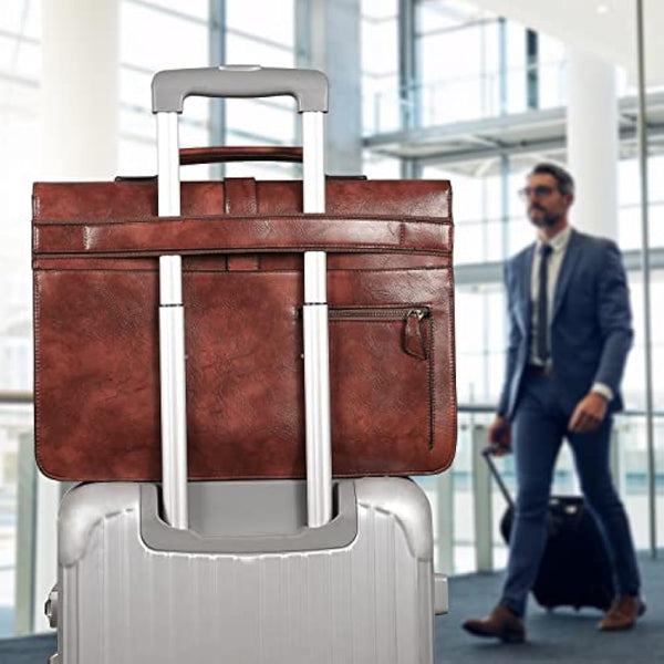 Estarer Leather Laptop Bag 17-17.3 Inch Mens Large Satchel Briefcase Shoulder Bag for Work Business Travel Brown