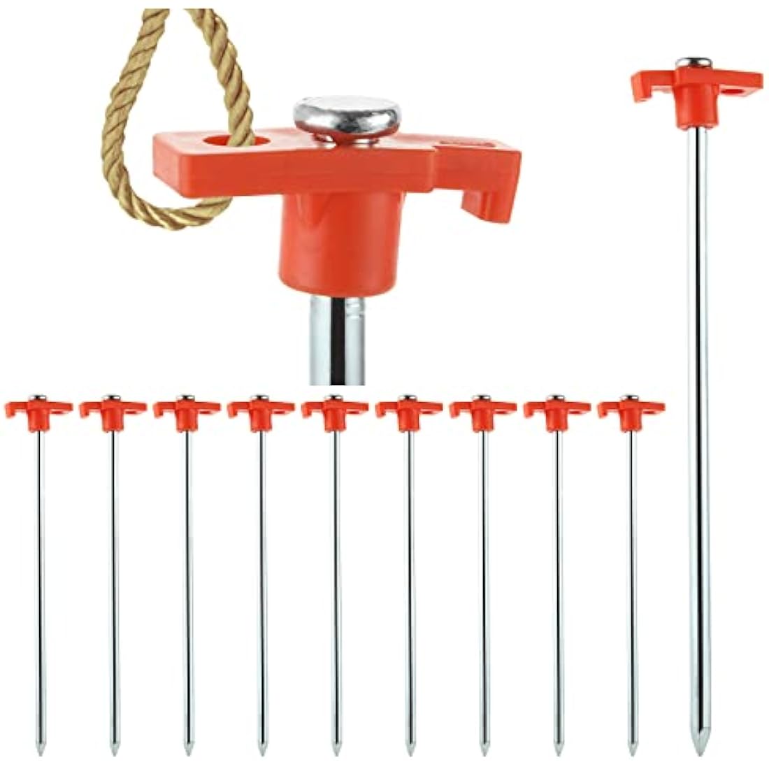 GOYADA 20 PCS Metal Rock Pegs For Awnings 10inch, Hard Ground Tent Camping Pegs Heavy Duty, Gazebo Awning Storm Camping Pegs For Camping Awning Traveling Netting Tarp (Orange)