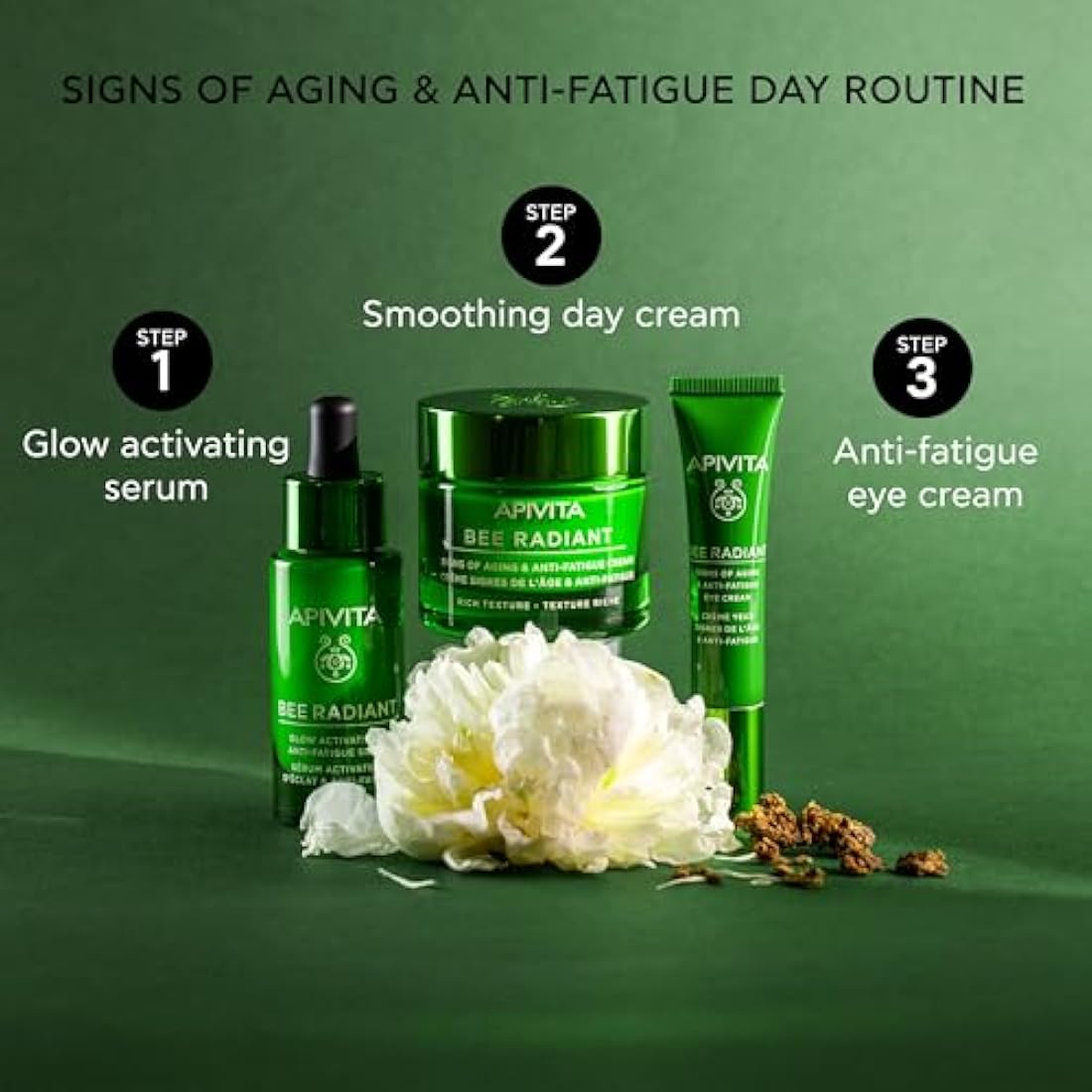 Apivita Bee Radiant Signs of Aging & Anti-Fatigue Face Cream 50ml - Antiwrinkle Moisturizer for Dry Skin With Propolis & White Peony - Fights Lines, Wrinkles & Fatigue Signs, Boosts Brightness