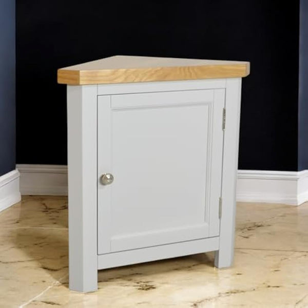 GROFurniture Painted Corner Cabinet, Painted Small Storage Cuboard, Triangle Unit Oak Top Cabinet for Livingroom, Bathroom & Hallway, Fully Assembled, Solid Built Small Corner Unit (Grey)