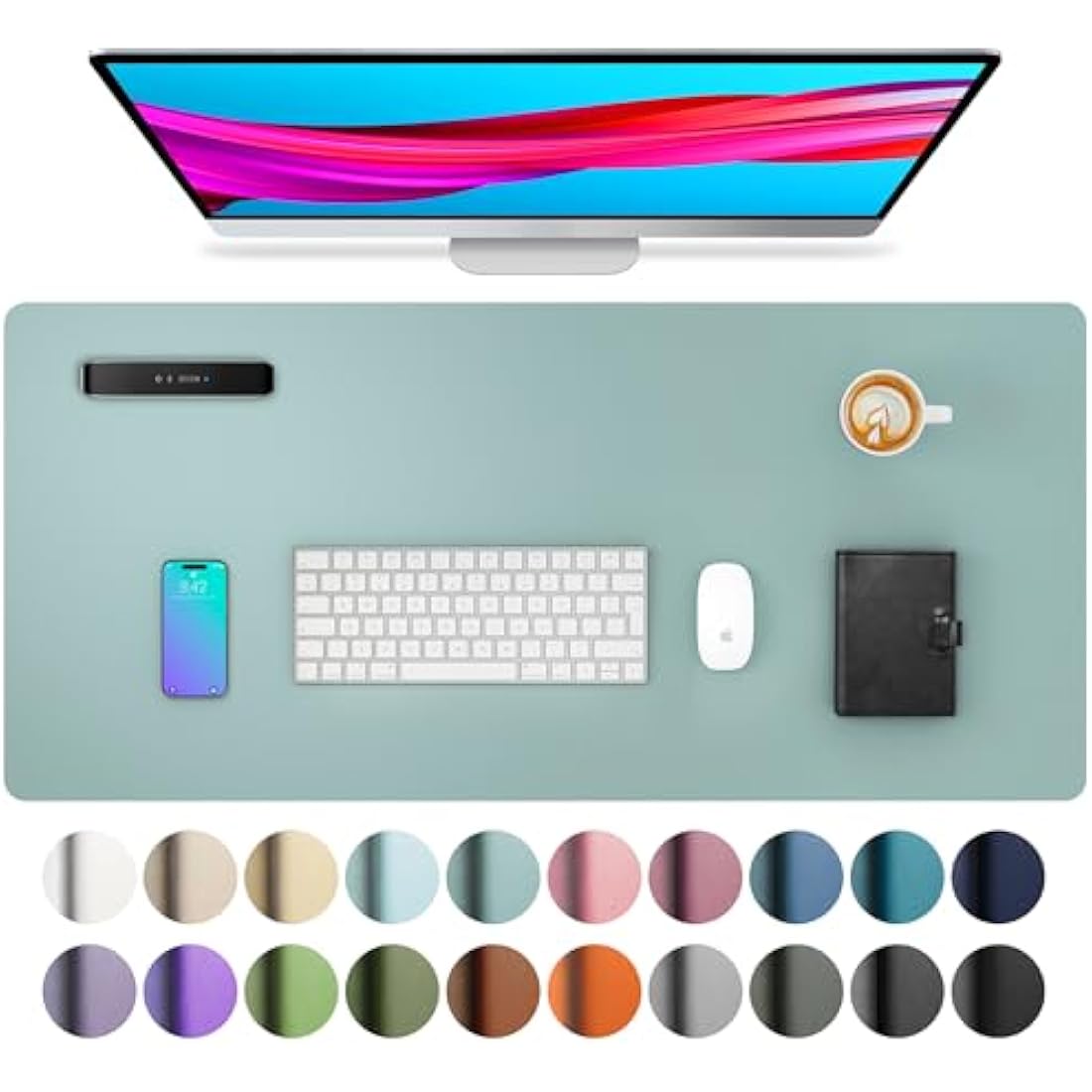 Leather Desk Pad Protector,Mouse Pad,Office Desk Mat,Non-Slip PU Leather Desk Blotter,Laptop Desk Pad,Waterproof Desk Writing Pad for Office and Home (80cm x 40cm, Light Blue)