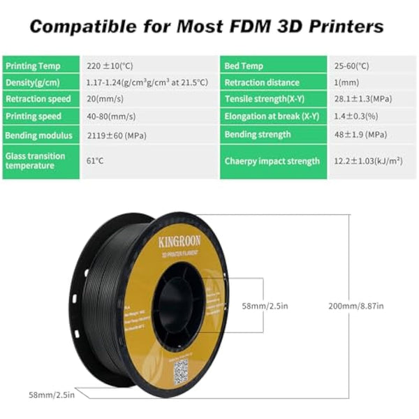 Kingroon PLA 3D Printer Filament,10 Rolls,Dimensional Accuracy +/- 0.02 mm, 1 kg Spool(2.2lbs), 1.75 mm，Red Blue Green Yellow Wood Orange Pink Purple Silver…