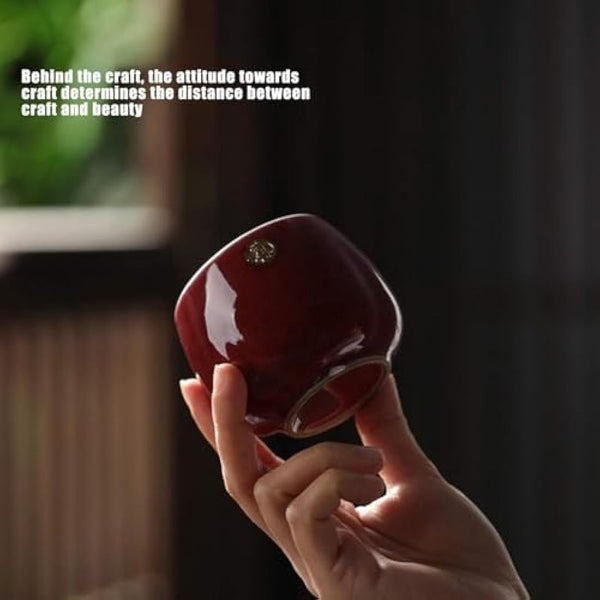 4 Pcs Ceramic Chinese Kung Fu Tea Cup Set - Japanese Retro Mugs for Sake and Tea Drinking With Box (01)