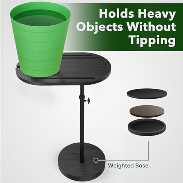 NiHome Bamboo Swivel TV Tray Table with Thickened Stable Non-Tipping Base,Adjustable Height Couch Table Tray,End Table,Bathtub Side Tray Table with 360° Rotating for Hot Tub Bedside Sofa Balcony,Black