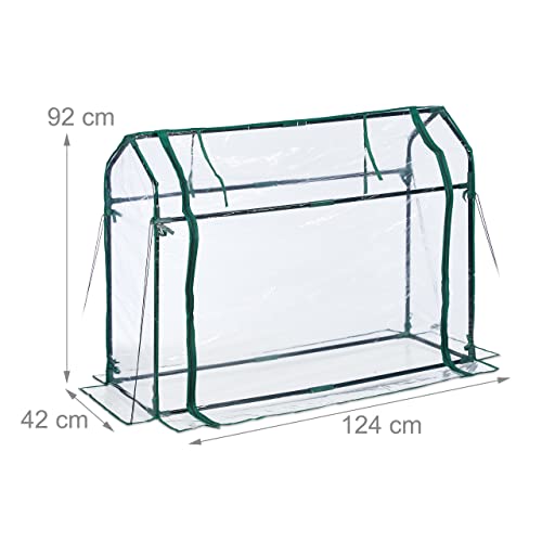 Relaxdays Metal Greenhouse, 92 x 124 x 42 cm, Transparent with Roll-up Door