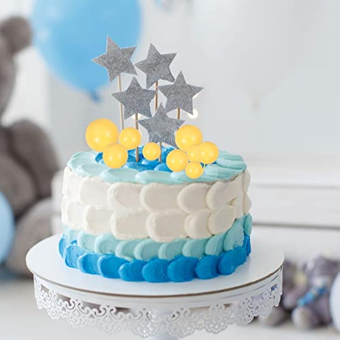 Gyufise 30Pcs Balls Cake Topper Foam Ball Cake Picks Mini Balloon Cupcake Insert Bubble Balls DIY Decoration for Baby Shower Wedding Anniversary Kids Birthday Party Cake Decorations Yellow