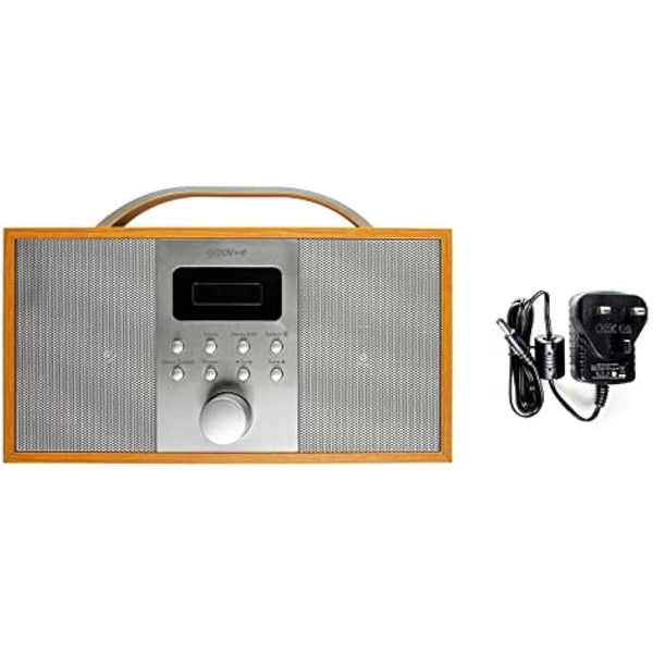 Groov-e Boston Wooden DAB & FM Digital Radio - Built-In Alarm Clock, Dynamic Range Control & Bluetooth Connectivity - LCD Display - Mains or Battery Operated - Portable Radio - 40 Preset Stations