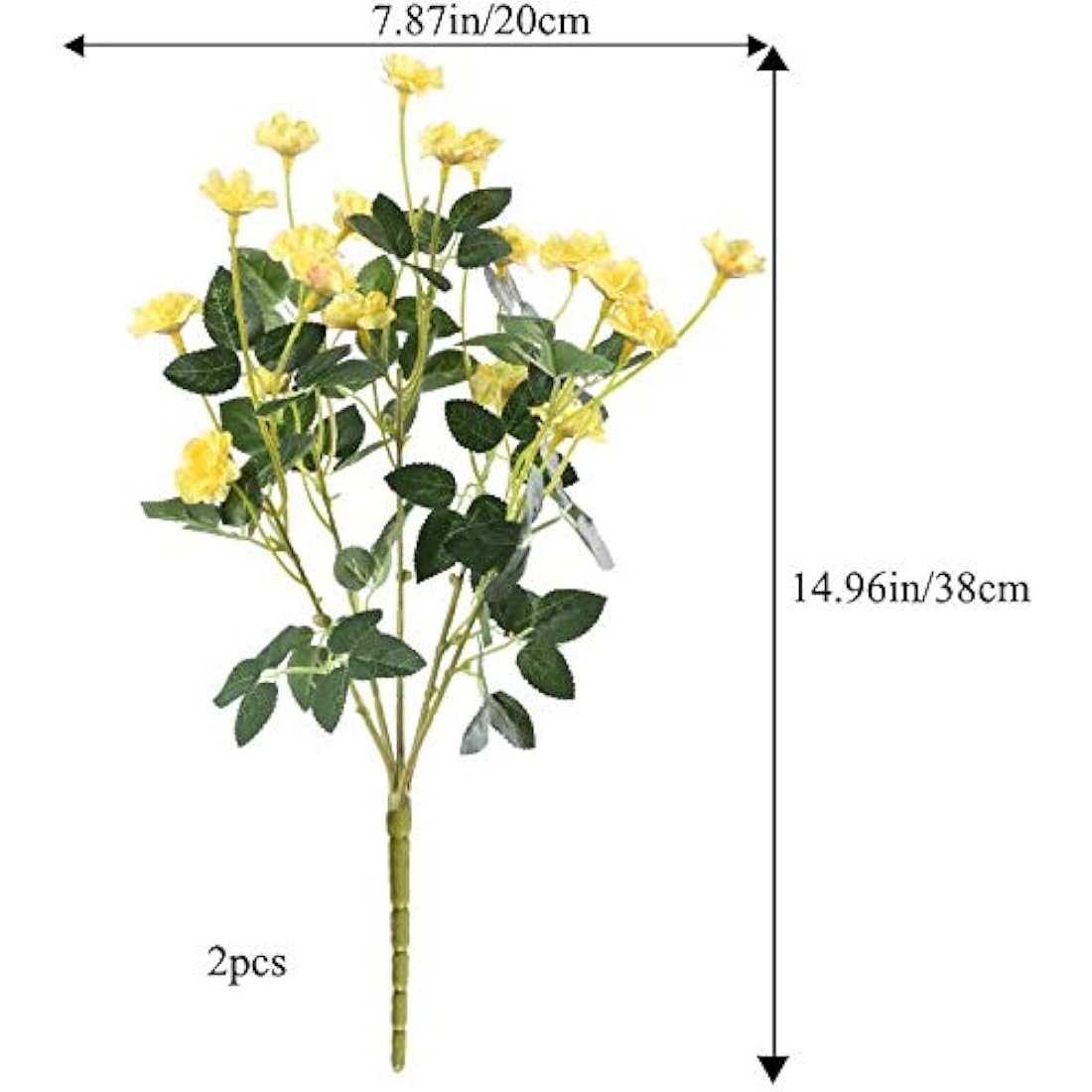 ICEBLUEOR 2PCS Silk Rose Bush in Yellow Artificial Flower Fake Rose Bouquets Vase Decoration Flowers for Home, Party Venue, Table Centerpieces, Backdrops