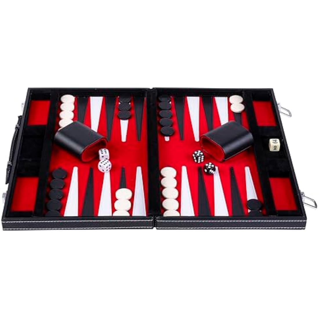 Engelhart- 250516 - Backgammon 15"- Open: 36 x 48 cm - inlaid velvet and stitching leatherette playing field in attache case