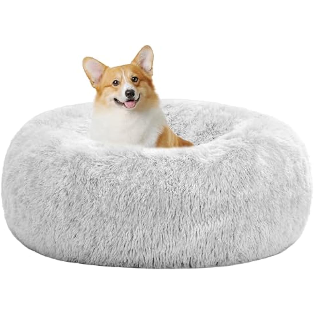 HMTOPE Dog Bed Round Orthopedic Dog Cushion Egg Crate Foam Dog Sofa Cat Bed Donut Cosy Dog Basket Washable, 70 cm Ø, Light Grey