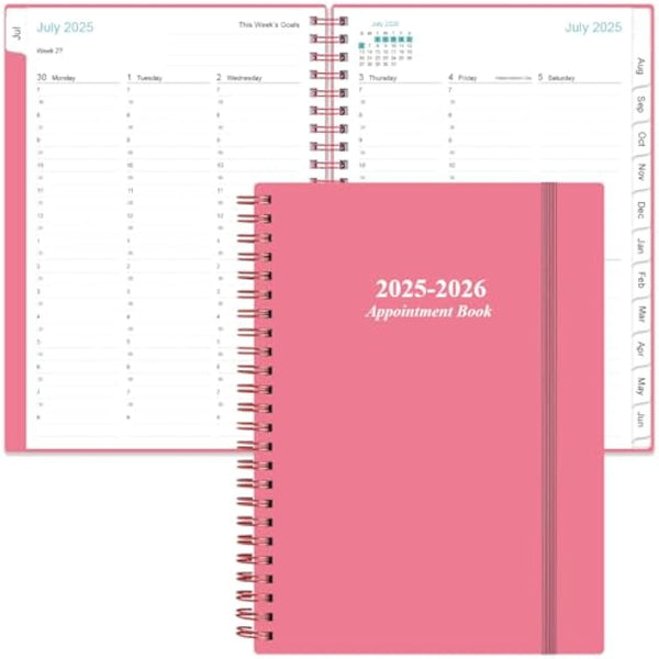 2024-2025 Appointment Book & Planner - A5 2024-25 Daily Hourly Planner from July 2024 - June 2025, Weekly Appointment Book with 30-Minute Interval, Medium 6.4" x 8.5", Pink
