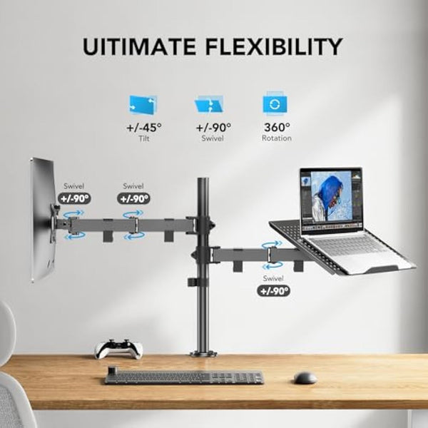 HUANUO Monitor Arm with Laptop Tray for 13 to 32 Inch Screen & 17 Inch Notebook, Monitor and Laptop Stand, Monitor Arm Desk Mount Fits VESA 75 / 100