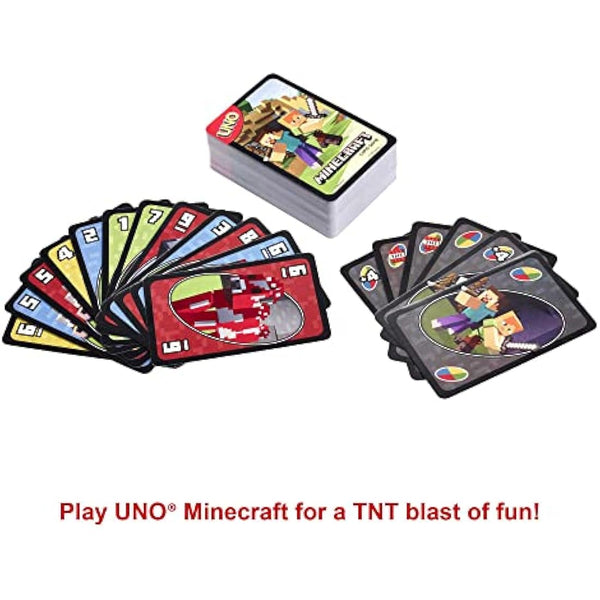Mattel Games UNO Minecraft, Collectible Card Deck with 112 Cards, Card Game for Family Game Night, Use as Travel Game, Engaging Gift for Kids, 2 to 10 Players, Ages 7 and Up, FPD61