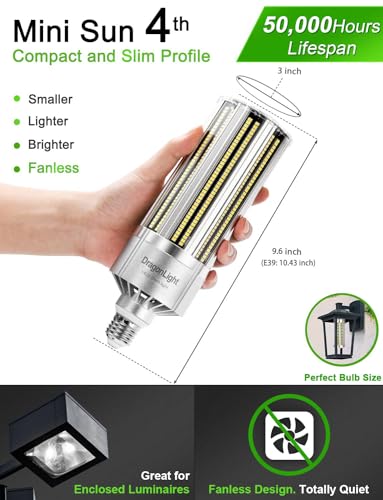 DragonLight Newest 120W Commercial Grade Corn LED Light Bulb Fanless (400 Watt MH/HPS Replacement) E27/E40 Large Mogul Base LED Lamp 5000K Daylight