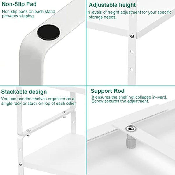 iPEGTOP Expandable Cabinet Storage Shelf Organizer Rack, Heavy Duty Steel Metal Spice Rack Adjustable Height Home Office Pantry Shelf Space for Counter Kitchen Organization, White, Large