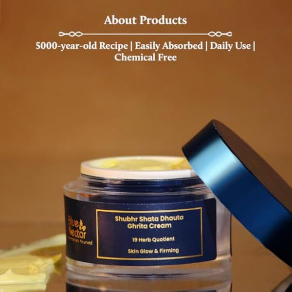 Blue Nectar Shata Dhauta Ghrita Face Cream for Men | 100 Times Washed Ghee Lightweight Men Face Cream for Naturally Glowing Skin (19 Herbs, 50g)