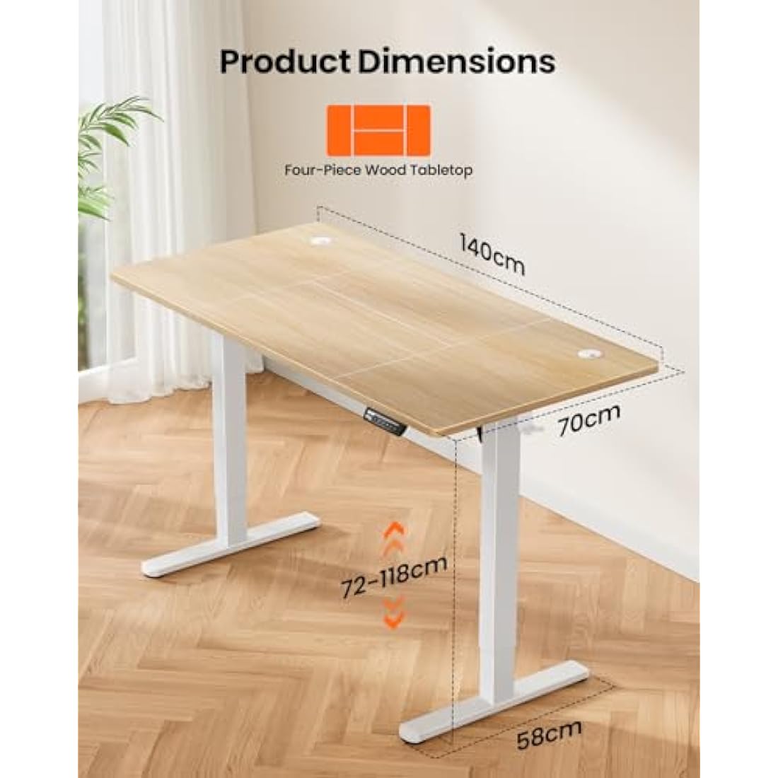 ErGear Electric Standing Desk Height Adjustable 140 x 70cm, Sit Stand Desk with 4 Memory Smart Pannel, Home Office Desk with Splice Board