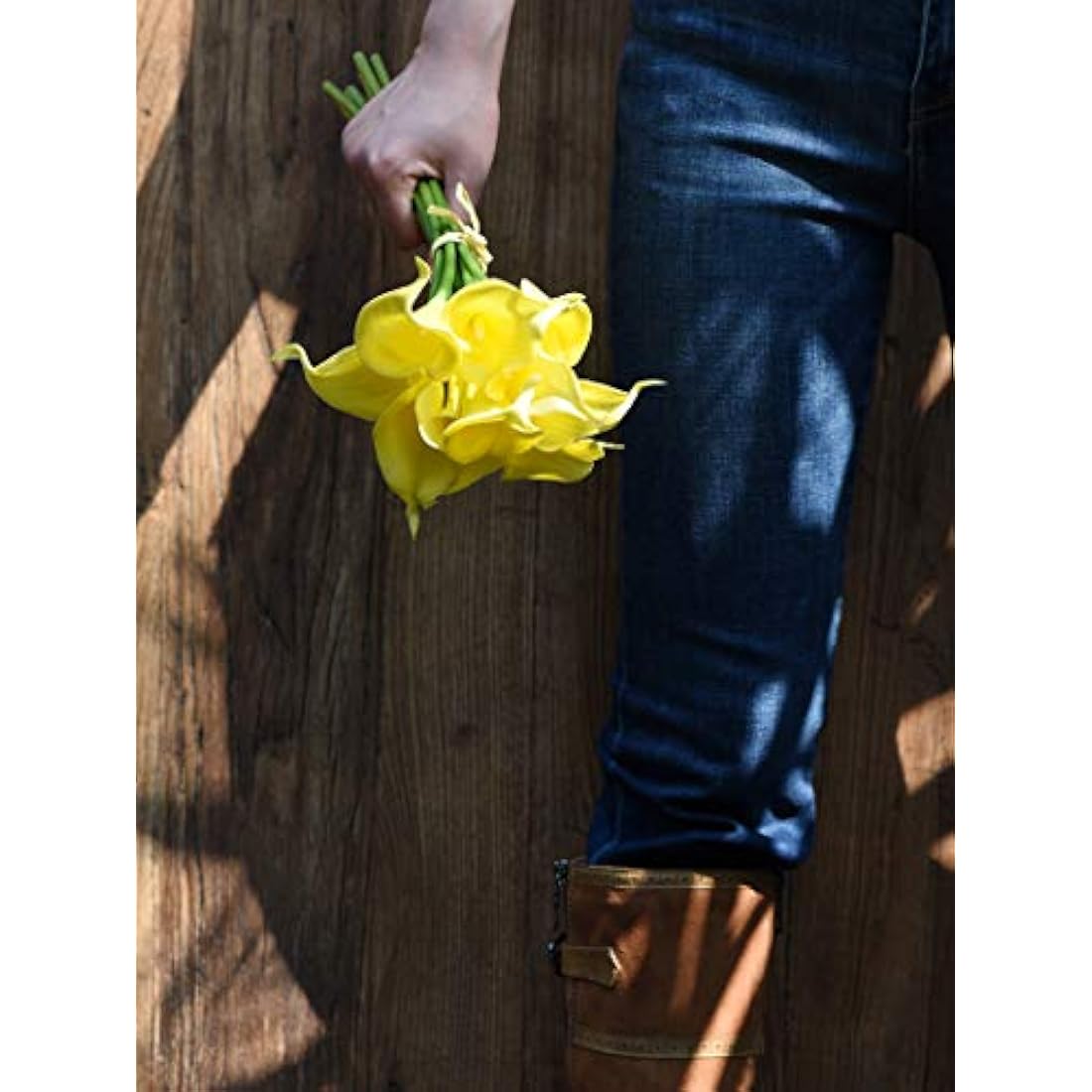 FiveSeasonStuff 10 Stems Real Touch Calla Lilies Artificial Flower Bouquet, Perfect Wedding, Bridal, Party, Home Office Décor DIY (Yellow & White Pistil)