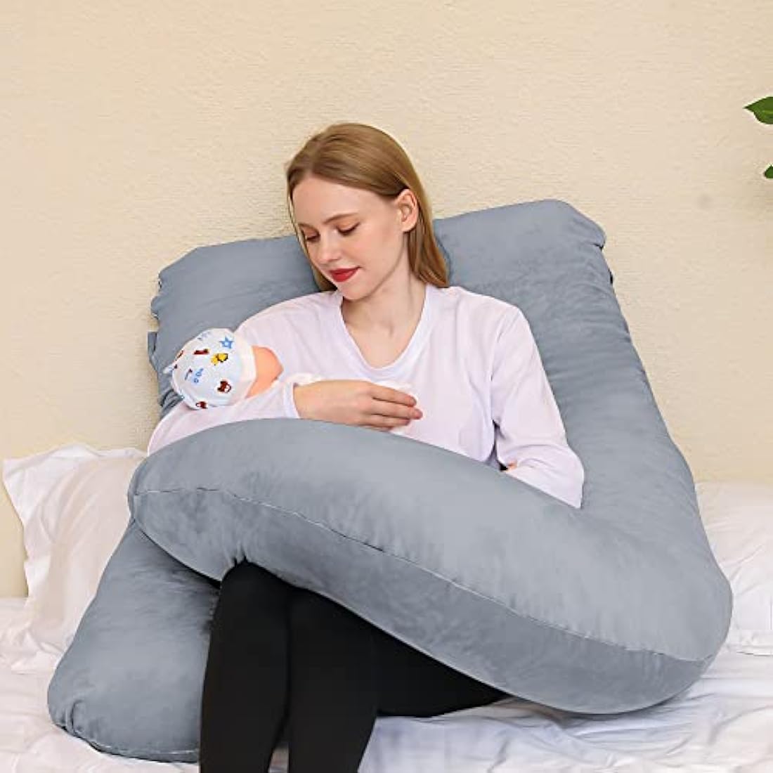 Chilling Home Pregnancy Pillow, 55 inches Maternity Pillow for Pregnant Women, Comfortable J Shaped Full Body Pillow Pregnancy Pillows for Sleeping, with Washable Cover (Grey)