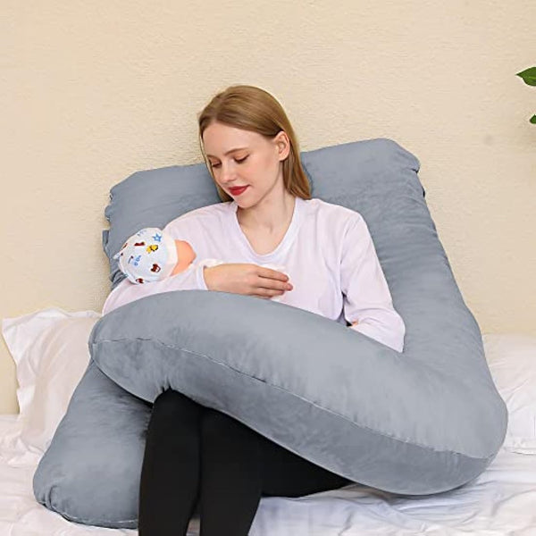 Chilling Home Pregnancy Pillow, 55 inches Maternity Pillow for Pregnant Women, Comfortable J Shaped Full Body Pillow Pregnancy Pillows for Sleeping, with Washable Cover (Grey)