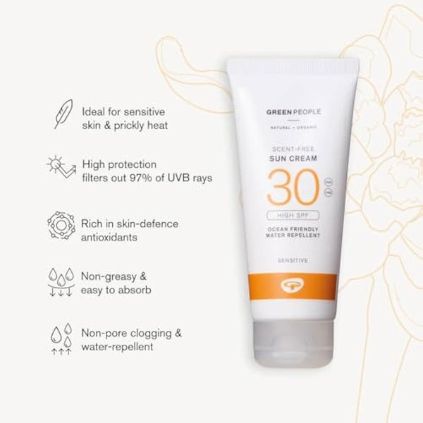 Green People Scent Free Sun Cream SPF30 + After Sun - Natural, Organic Sunscreen for Sensitive Skin - Non Greasy, Reef Safe - 2x200ml
