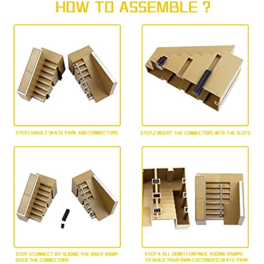 IOUGDSEC Skate Park Kit Ramp Parts for Finger Skateboard Park Kit Part Training Props with 4 Finger Decks 2 Finger Bike 1 Pair Skates and 1 Scooters