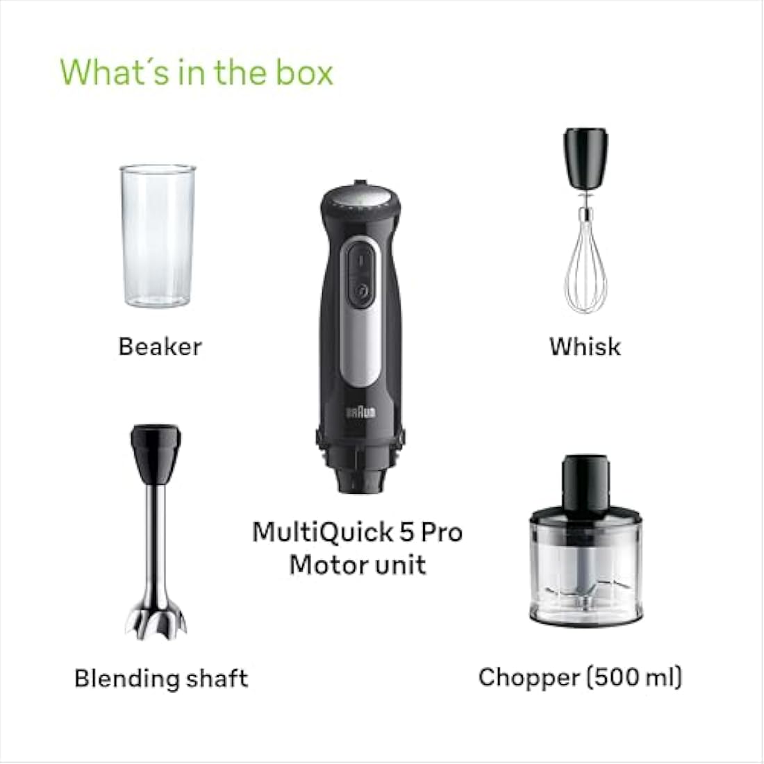 Braun MultiQuick 5 Pro MQ 55236 M, Hand Blender with PowerBell Plus Technology, 25 Speed Wheel+Turbo, Easy Click System Plus for Accessories, 600ml Chopper, Metal Whisk and 600ml Beaker, 1000W, Black