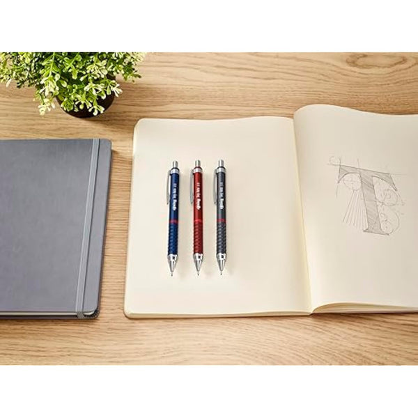 rOtring Tikky Retro Mechanical Pencils | 2B 0.7 mm | Red Barrels | with Comfort Rippled Grip | 12 Count