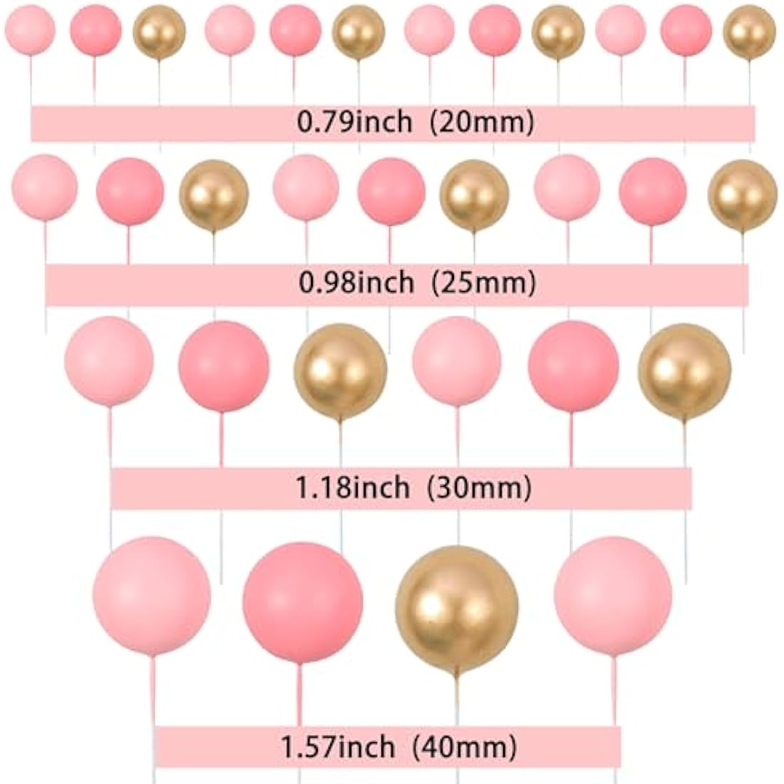 Gyufise 30Pcs Pink Gold Ball Cake Toppers Mini Balloon Cupcake Toppers DIY Foam Ball Cake Insert Decoration for Wedding Anniversary Birthday Party Supplies Decorations