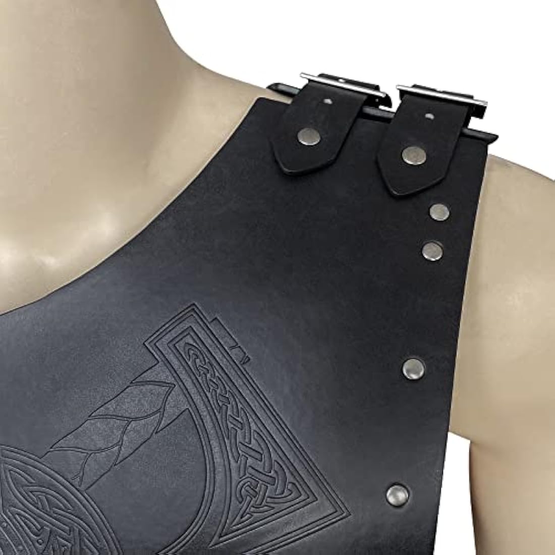 HiiFeuer Viking Faux Leather Embossed Chest Armor, Retro Medieval Knight Leather Armor for LARP/Cosplay (Black A)