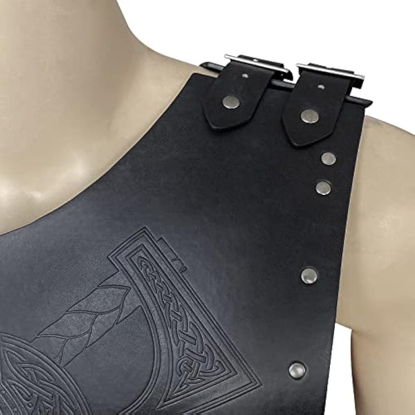 HiiFeuer Viking Faux Leather Embossed Chest Armor, Retro Medieval Knight Leather Armor for LARP/Cosplay (Black A)
