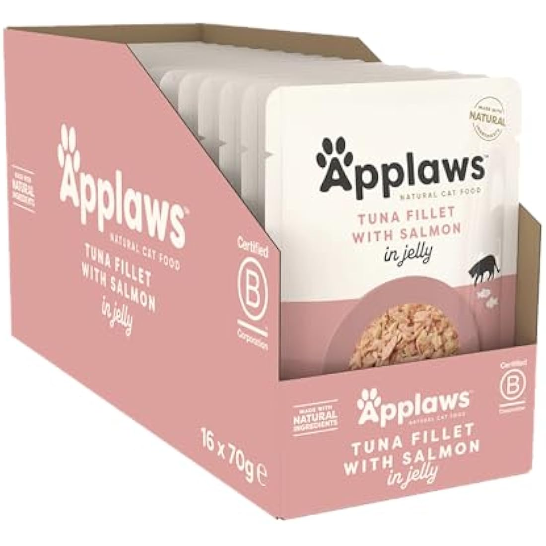 Applaws Natural Wet Cat Food, Tuna with Salmon in Jelly 70 g Pouch (Pack of 16)