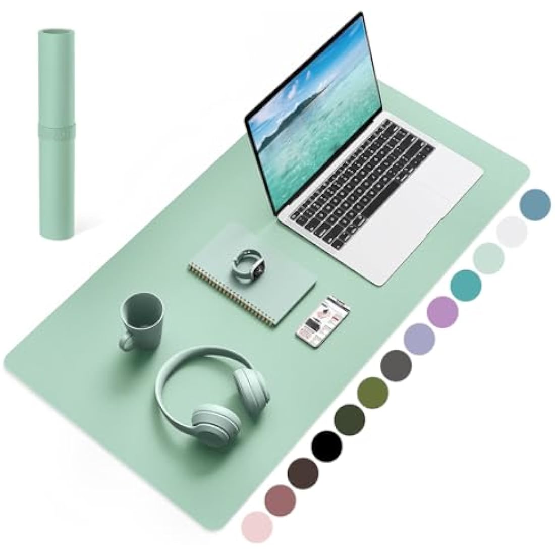 YSAGi Non-Slip Desk Pad, Waterproof PVC Leather Desk Table Protector, Ultra Thin Large Mouse Pad, Easy Clean Laptop Desk Writing Mat for Office Work/Home/Decor (80 x 40 cm, Light Green)