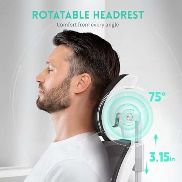 Ergonomic Office Chair, S-Shaped Mesh Desk Chairs, Adjustable Headrest & Lumbar Support, 90°Flip-Up Armrest, Breathable High Back & Widened Cushion, Swivel Computer Chair for Home/Study/Office