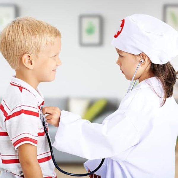 EFO SHM Doctors Set for Kids, Wooden 34-piece Kids Doctors Kit, with Real Stethoscope Portable Doctors Bag and Wooden Syringe, Role Play Toys for 3 4 5 6 Year Old Girls and Boys