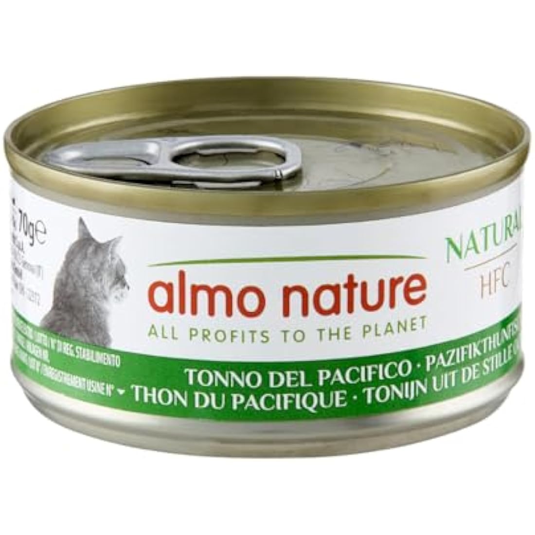 Almo Nature HFC Natural - Wet Cat Food for Cats - Pacific Tuna - Gluten-Free, Grain-Free, Human-Grade, Monoproteic - 70g (Pack of 24)