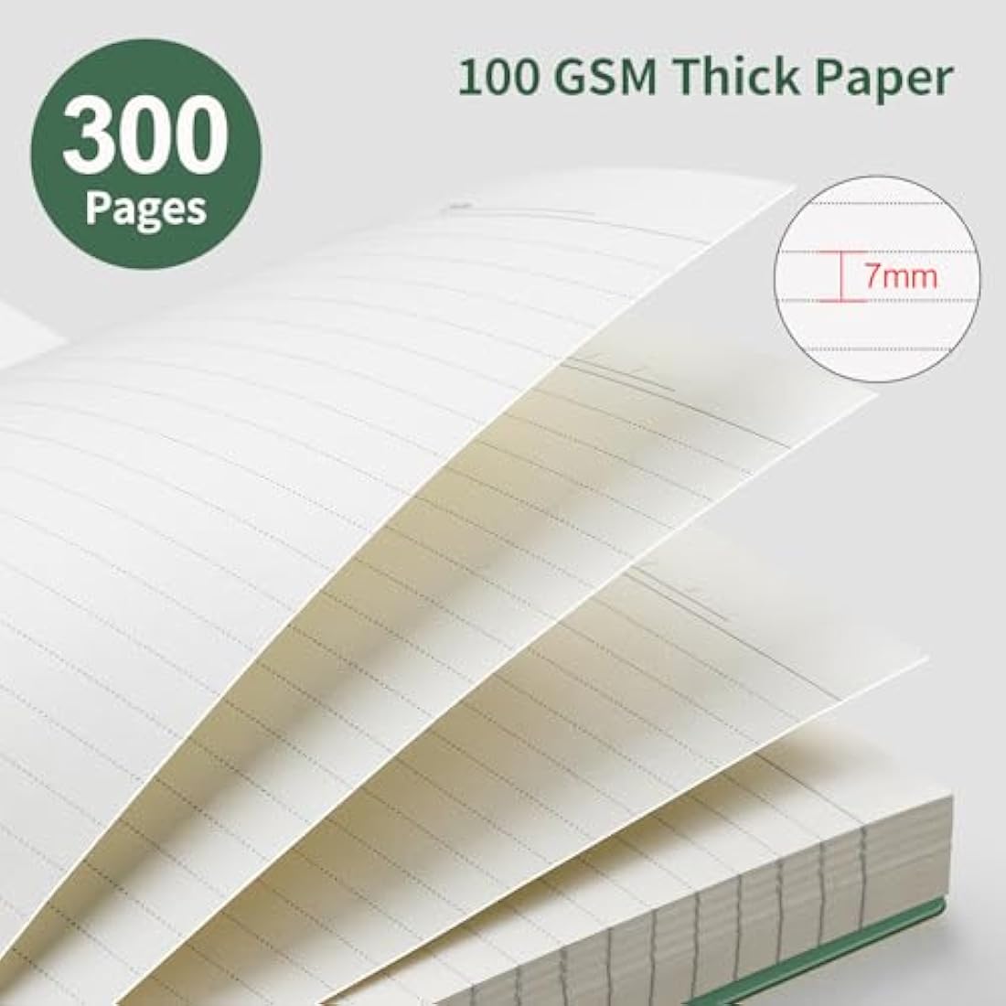EMSHOI B5 Notebook College Ruled, Spiral Notepad 150 Sheets/300 Pages, 100gsm, PVC Cover, Sticky Notes, Pocket, Pen Loop, Ruler, Bookmark, Lined Journal for Women Men Writing, 19 x 25cm, Dark Green