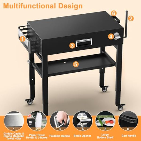 28" and 34" Upgrade Height & Quick-Fold Portable Grill Cart for Ninja Woodfire (OG700 Series), Blackstone 17"/22" Griddle, Pizza Oven – Outdoor Ninja Grill Stand with 4 Swivel Wheels