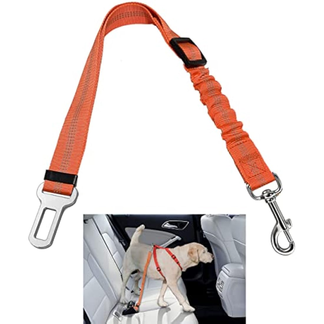 GoBuyer Dog Car Seat Belt for Pet Dogs Safety Harness Travel Accessories in UK, with Adjustable Heavy Duty Nylon and Anti Shock Elastic Bungee Buffer (Orange, Pack of 2)